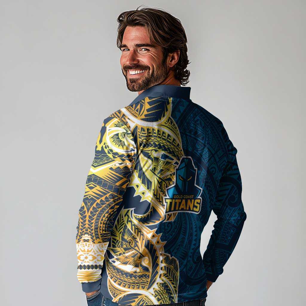 Gold Coast Titans Long Sleeve Polo Shirt Polynesian Tribal Tattoo Pacific Sport Art