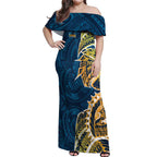 Gold Coast Titans Off Shoulder Maxi Dress Polynesian Tribal Tattoo Pacific Sport Art