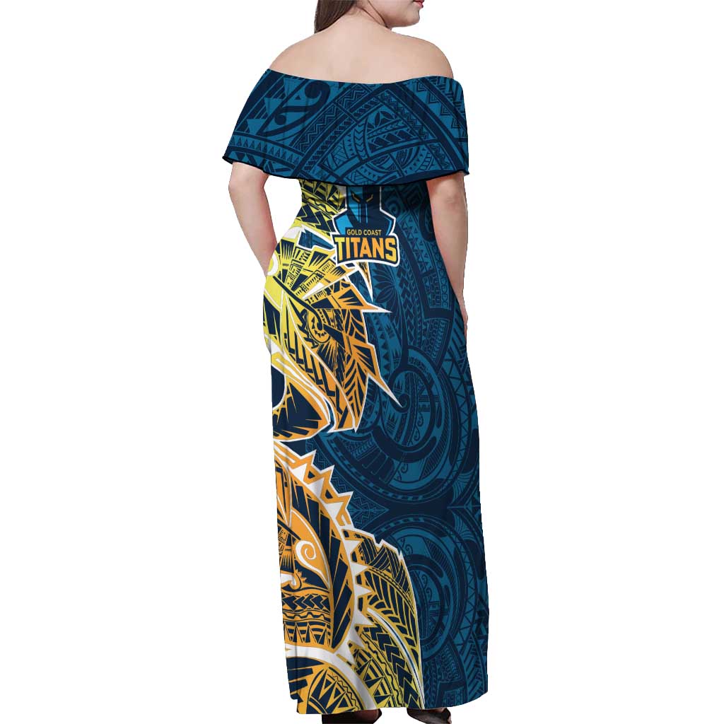 Gold Coast Titans Off Shoulder Maxi Dress Polynesian Tribal Tattoo Pacific Sport Art