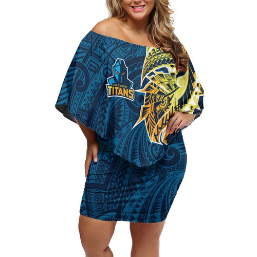 Gold Coast Titans Off Shoulder Short Dress Polynesian Tribal Tattoo Pacific Sport Art