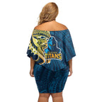 Gold Coast Titans Off Shoulder Short Dress Polynesian Tribal Tattoo Pacific Sport Art
