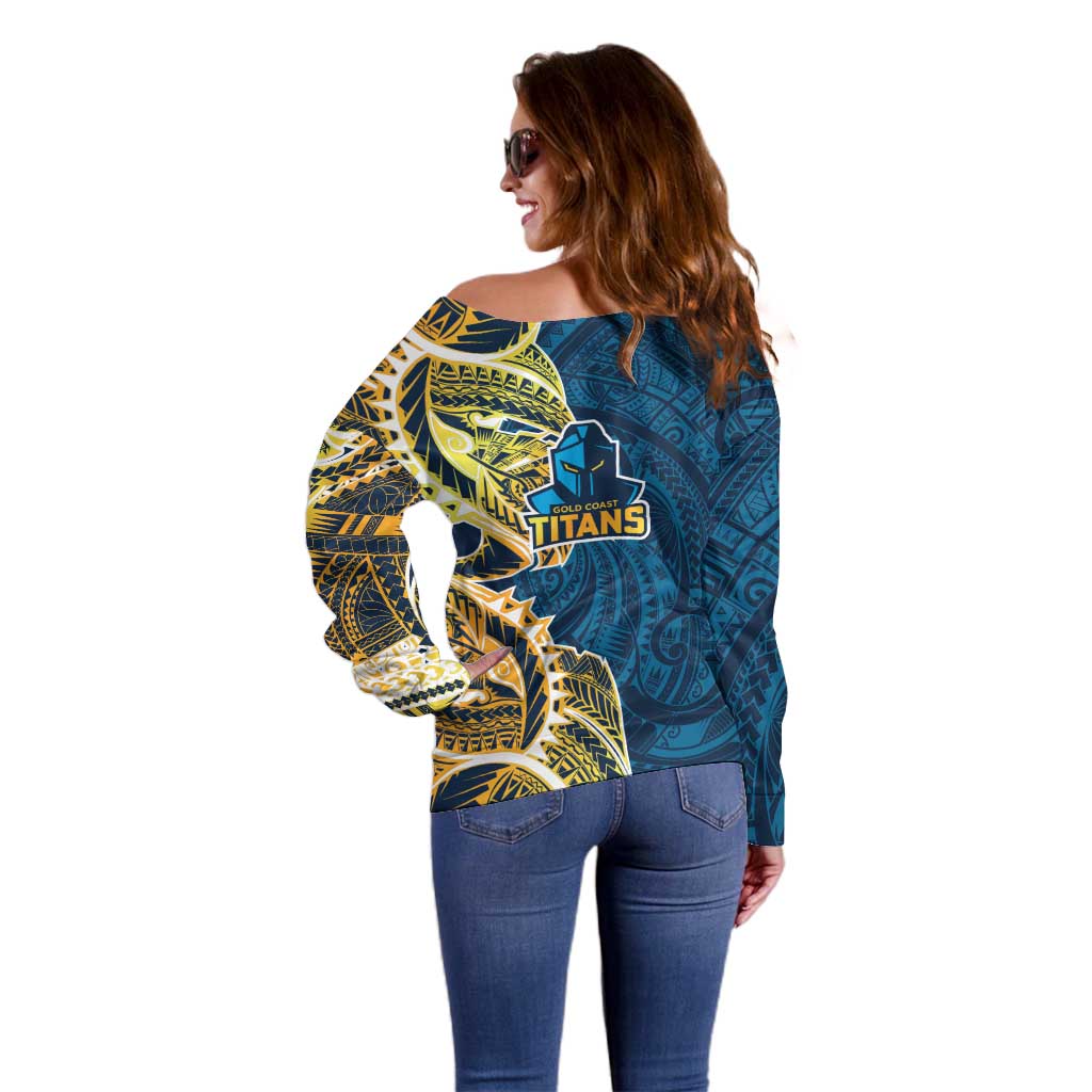 Gold Coast Titans Off Shoulder Sweater Polynesian Tribal Tattoo Pacific Sport Art