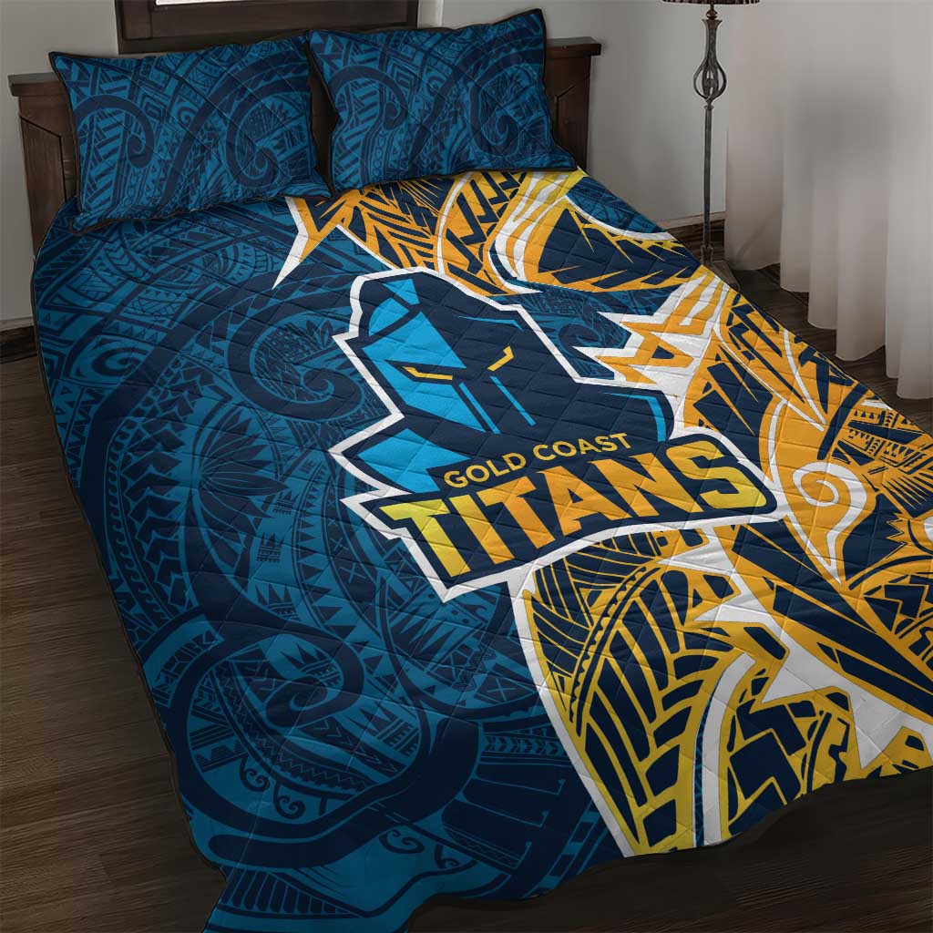 Gold Coast Titans Quilt Bed Set Polynesian Tribal Tattoo Pacific Sport Art