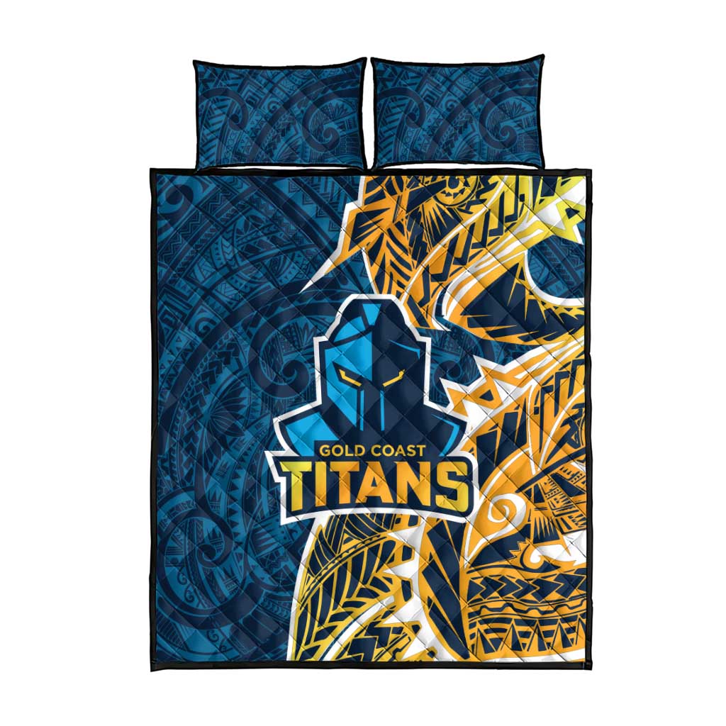 Gold Coast Titans Quilt Bed Set Polynesian Tribal Tattoo Pacific Sport Art
