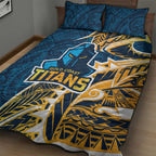 Gold Coast Titans Quilt Bed Set Polynesian Tribal Tattoo Pacific Sport Art