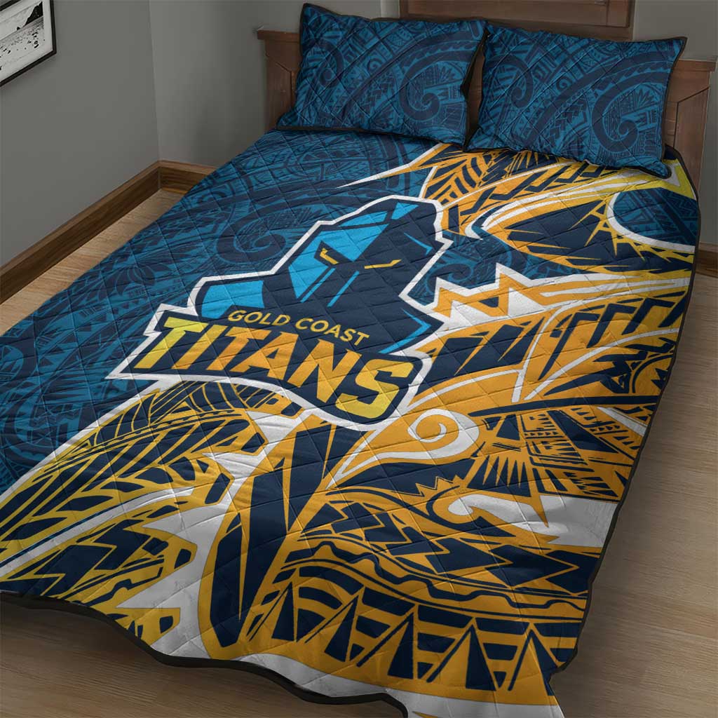 Gold Coast Titans Quilt Bed Set Polynesian Tribal Tattoo Pacific Sport Art