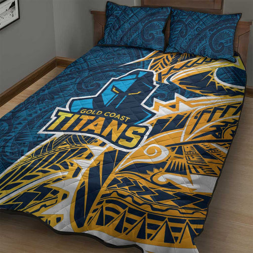 Gold Coast Titans Quilt Bed Set Polynesian Tribal Tattoo Pacific Sport Art