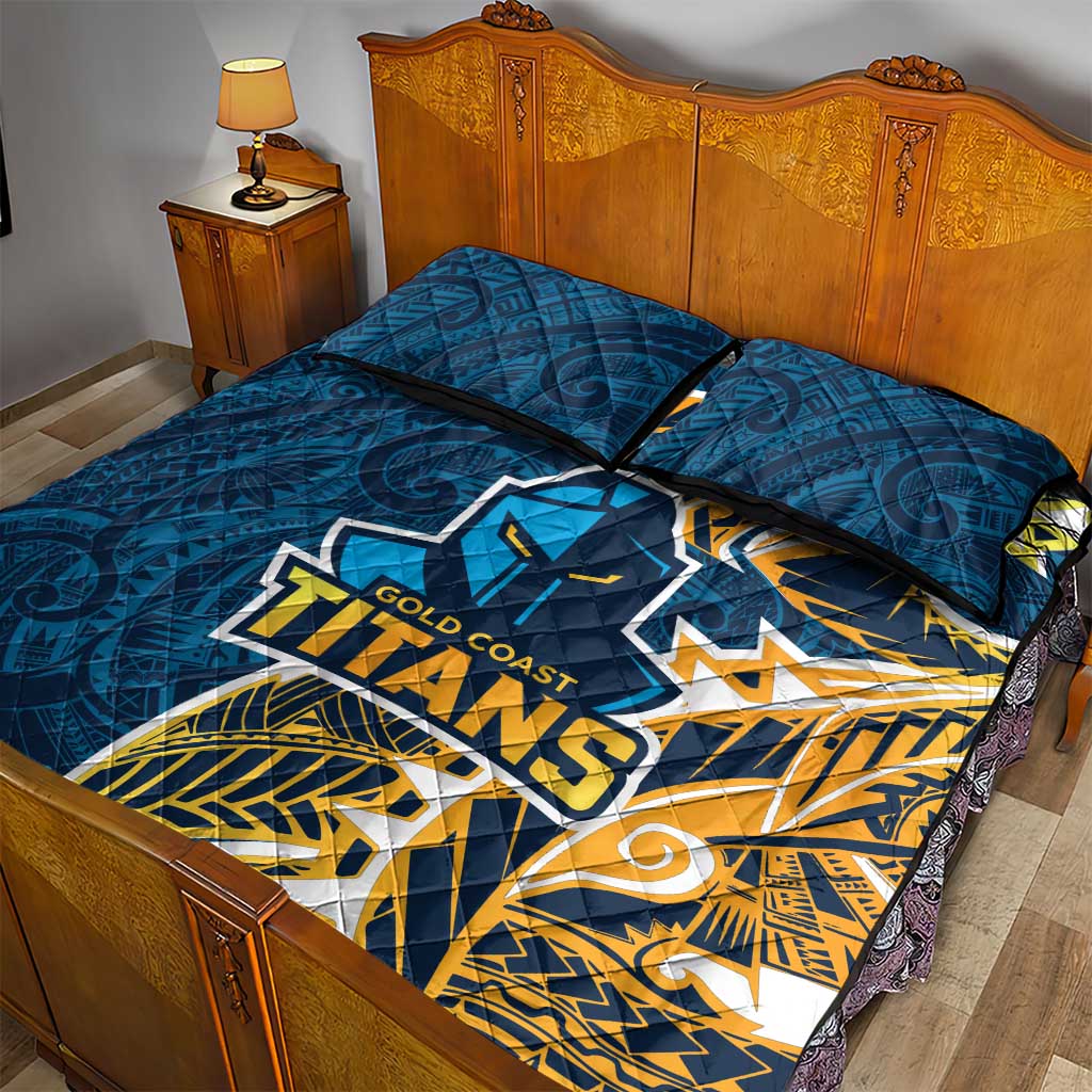 Gold Coast Titans Quilt Bed Set Polynesian Tribal Tattoo Pacific Sport Art
