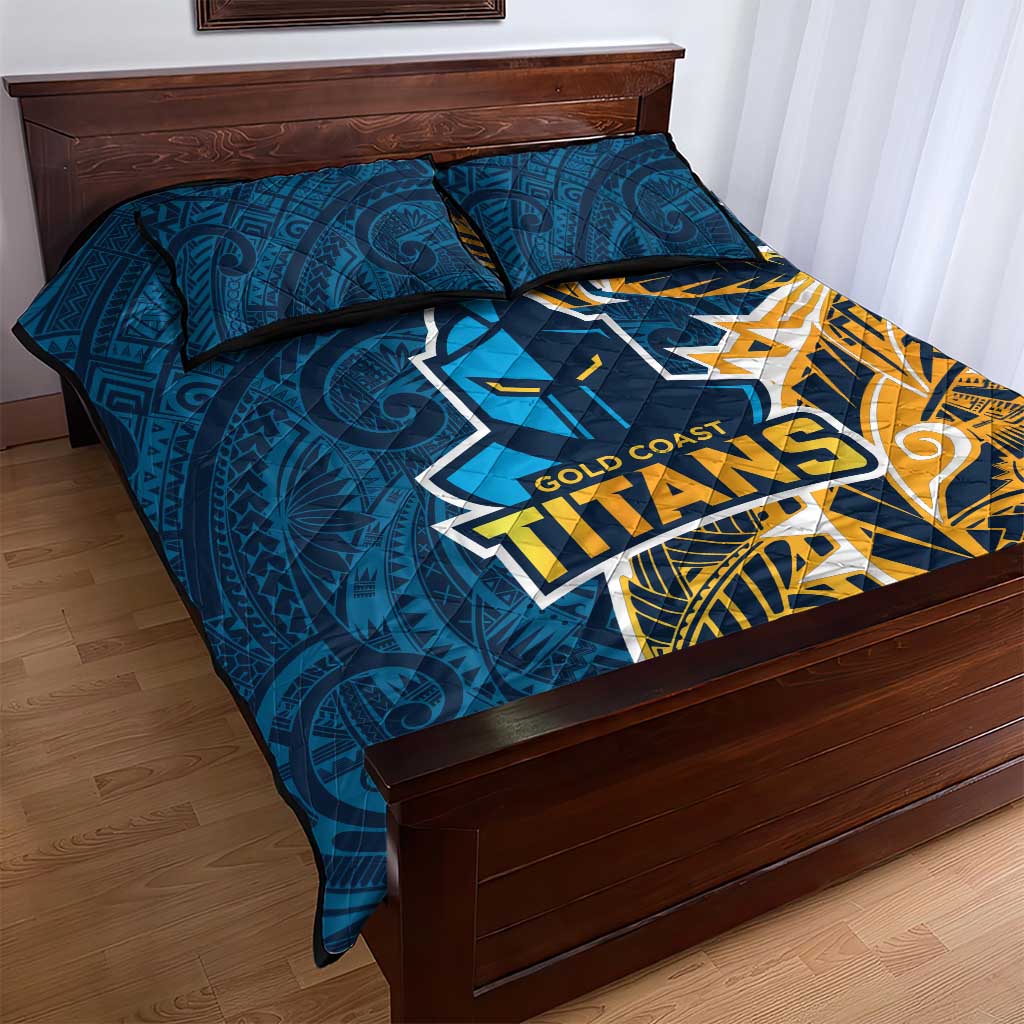 Gold Coast Titans Quilt Bed Set Polynesian Tribal Tattoo Pacific Sport Art