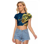 Gold Coast Titans Raglan Cropped T Shirt Polynesian Tribal Tattoo Pacific Sport Art