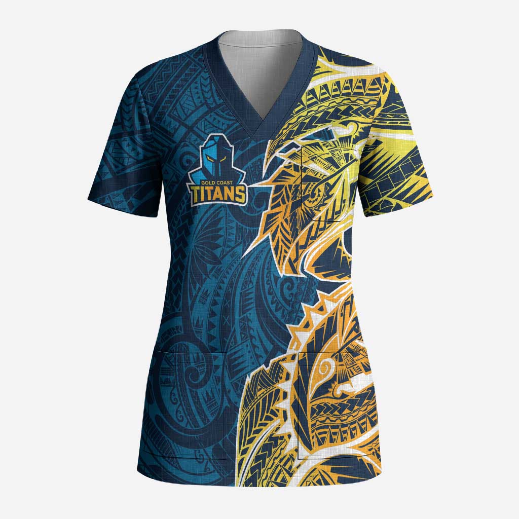 Gold Coast Titans Scrub Top Polynesian Tribal Tattoo Pacific Sport Art