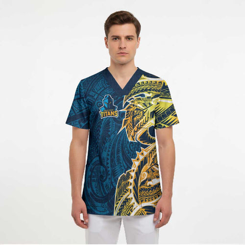 Gold Coast Titans Scrub Top Polynesian Tribal Tattoo Pacific Sport Art