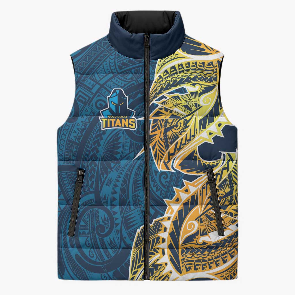 Gold Coast Titans Sleeveless Puffer Jacket Polynesian Tribal Tattoo Pacific Sport Art