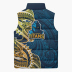 Gold Coast Titans Sleeveless Puffer Jacket Polynesian Tribal Tattoo Pacific Sport Art