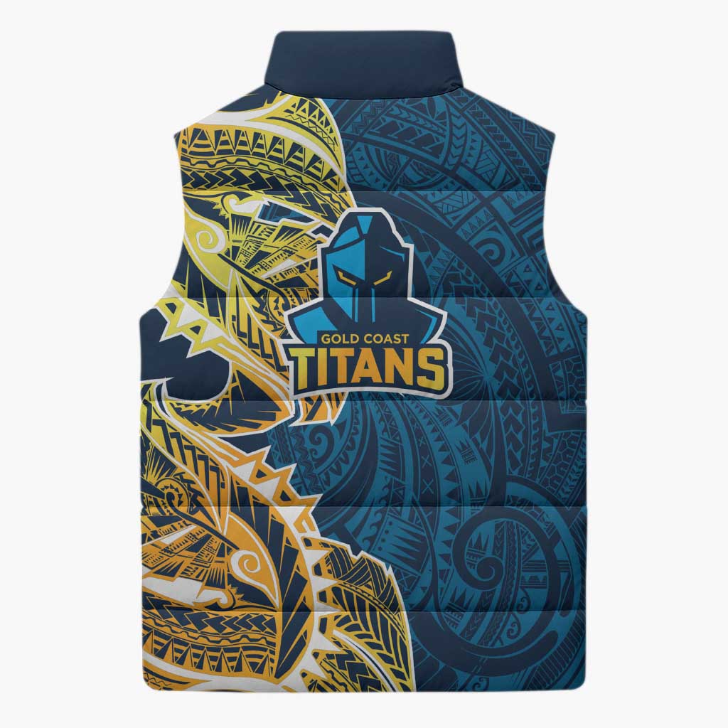 Gold Coast Titans Sleeveless Puffer Jacket Polynesian Tribal Tattoo Pacific Sport Art