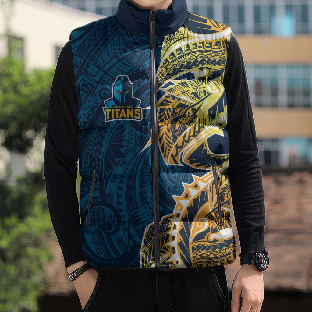 Gold Coast Titans Sleeveless Puffer Jacket Polynesian Tribal Tattoo Pacific Sport Art