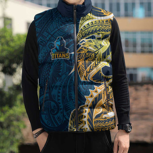 Gold Coast Titans Sleeveless Puffer Jacket Polynesian Tribal Tattoo Pacific Sport Art