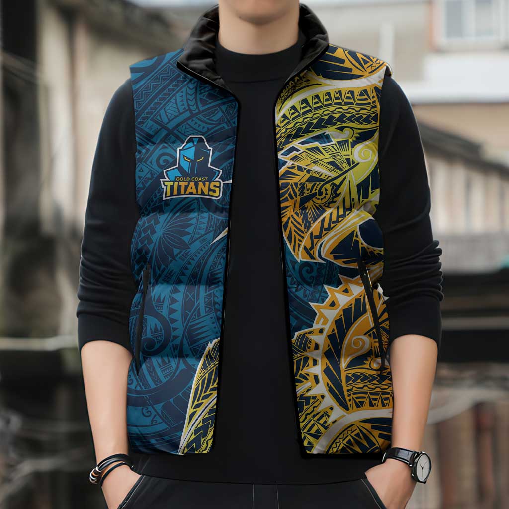 Gold Coast Titans Sleeveless Puffer Jacket Polynesian Tribal Tattoo Pacific Sport Art