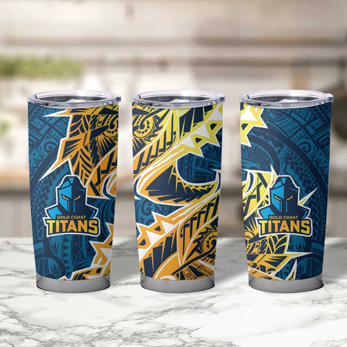 Gold Coast Titans Tumbler Cup Polynesian Tribal Tattoo Pacific Sport Art
