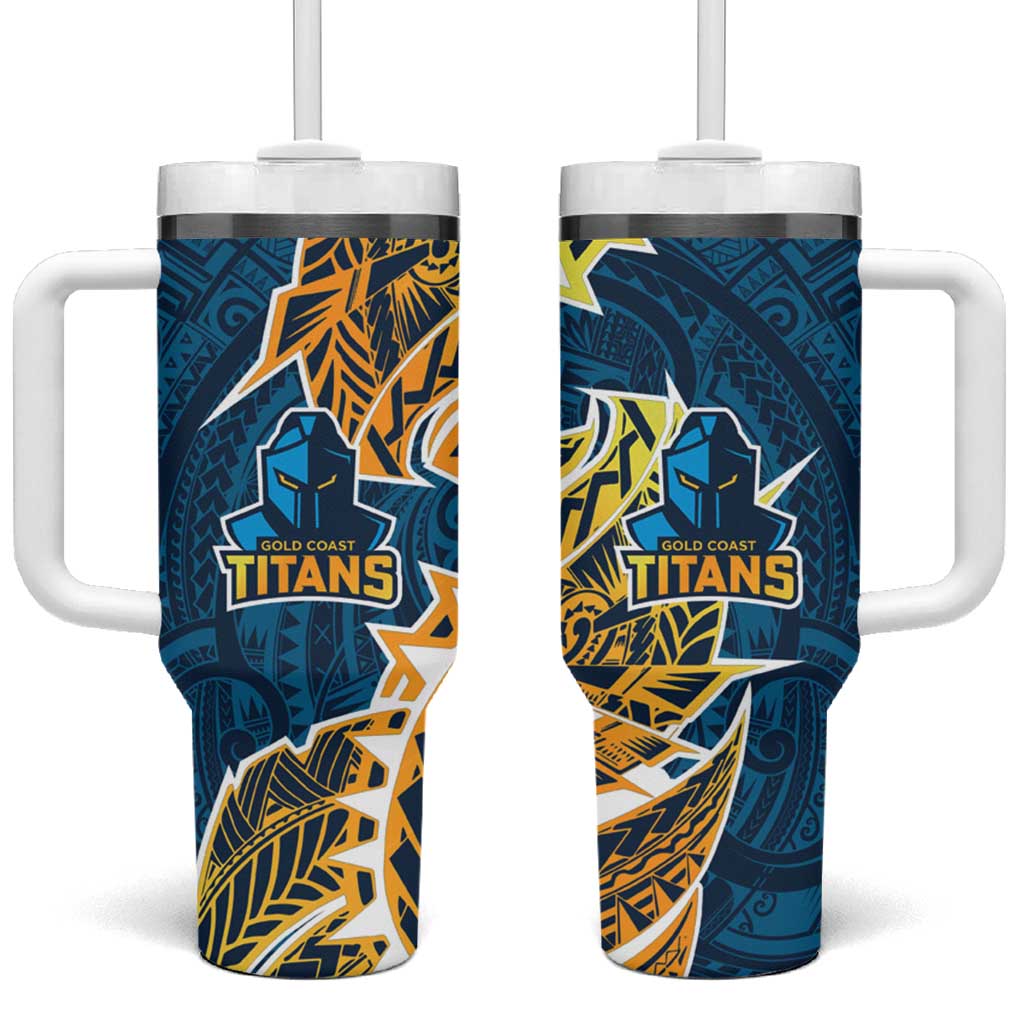 Gold Coast Titans Tumbler With Handle Polynesian Tribal Tattoo Pacific Sport Art