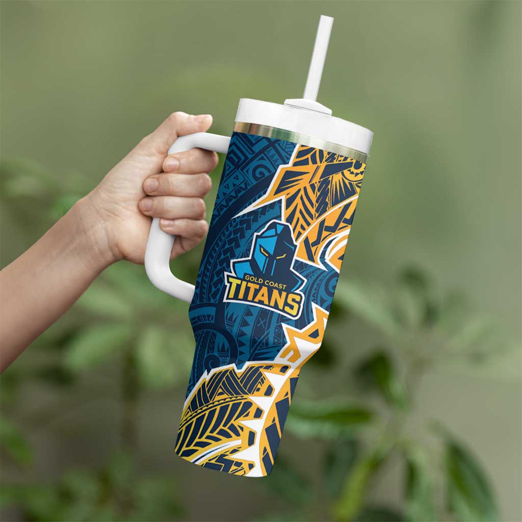 Gold Coast Titans Tumbler With Handle Polynesian Tribal Tattoo Pacific Sport Art