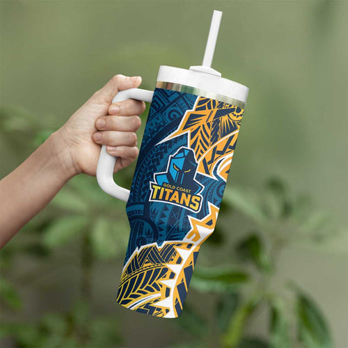 Gold Coast Titans Tumbler With Handle Polynesian Tribal Tattoo Pacific Sport Art