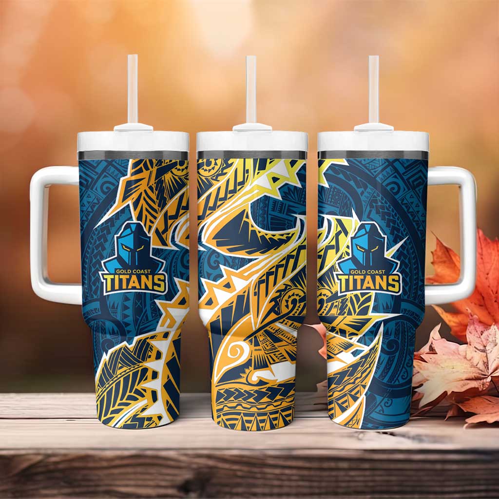 Gold Coast Titans Tumbler With Handle Polynesian Tribal Tattoo Pacific Sport Art