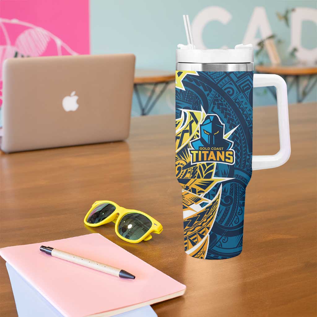 Gold Coast Titans Tumbler With Handle Polynesian Tribal Tattoo Pacific Sport Art