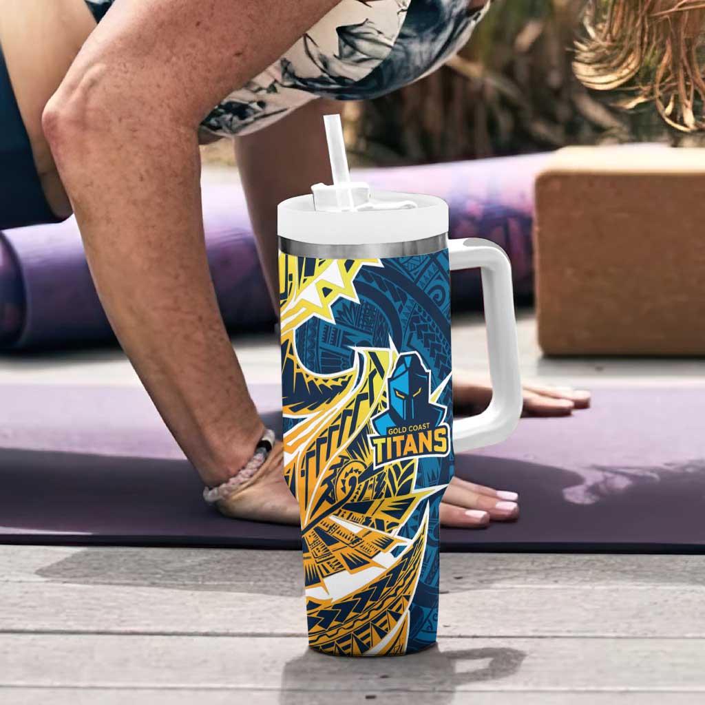 Gold Coast Titans Tumbler With Handle Polynesian Tribal Tattoo Pacific Sport Art