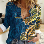 Gold Coast Titans Women Casual Shirt Polynesian Tribal Tattoo Pacific Sport Art