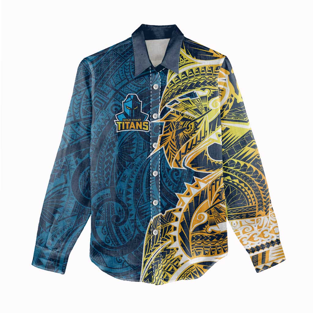 Gold Coast Titans Women Casual Shirt Polynesian Tribal Tattoo Pacific Sport Art