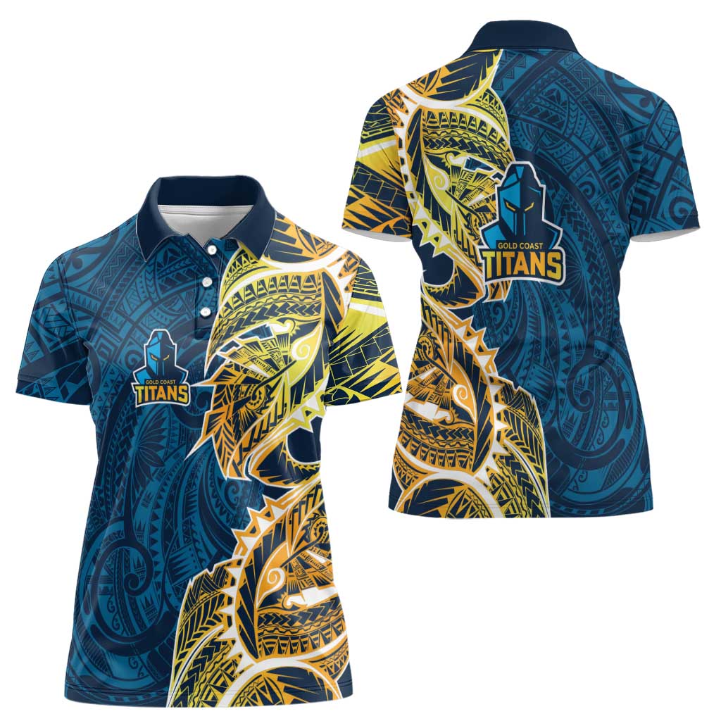 Gold Coast Titans Women Polo Shirt Polynesian Tribal Tattoo Pacific Sport Art