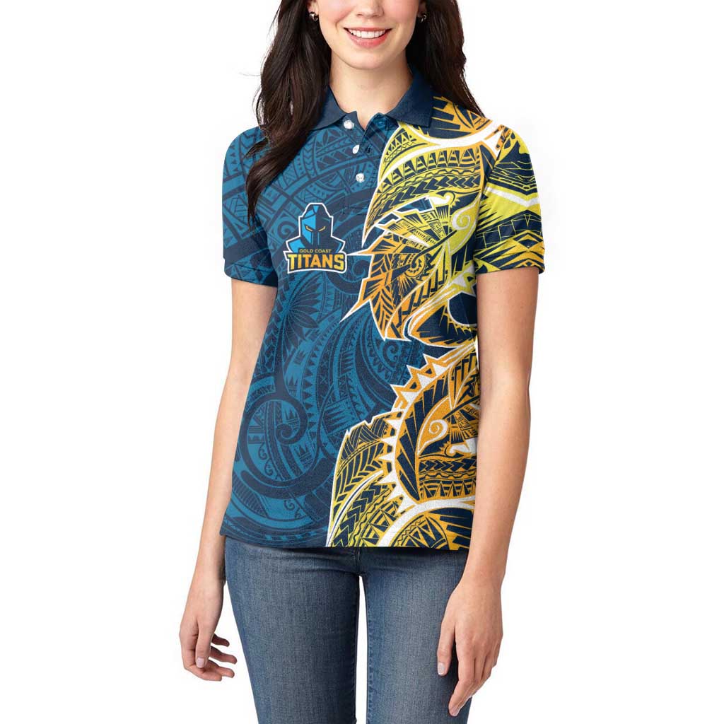 Gold Coast Titans Women Polo Shirt Polynesian Tribal Tattoo Pacific Sport Art