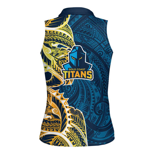 Gold Coast Titans Women Sleeveless Polo Shirt Polynesian Tribal Tattoo Pacific Sport Art