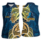 Gold Coast Titans Women Sleeveless Polo Shirt Polynesian Tribal Tattoo Pacific Sport Art