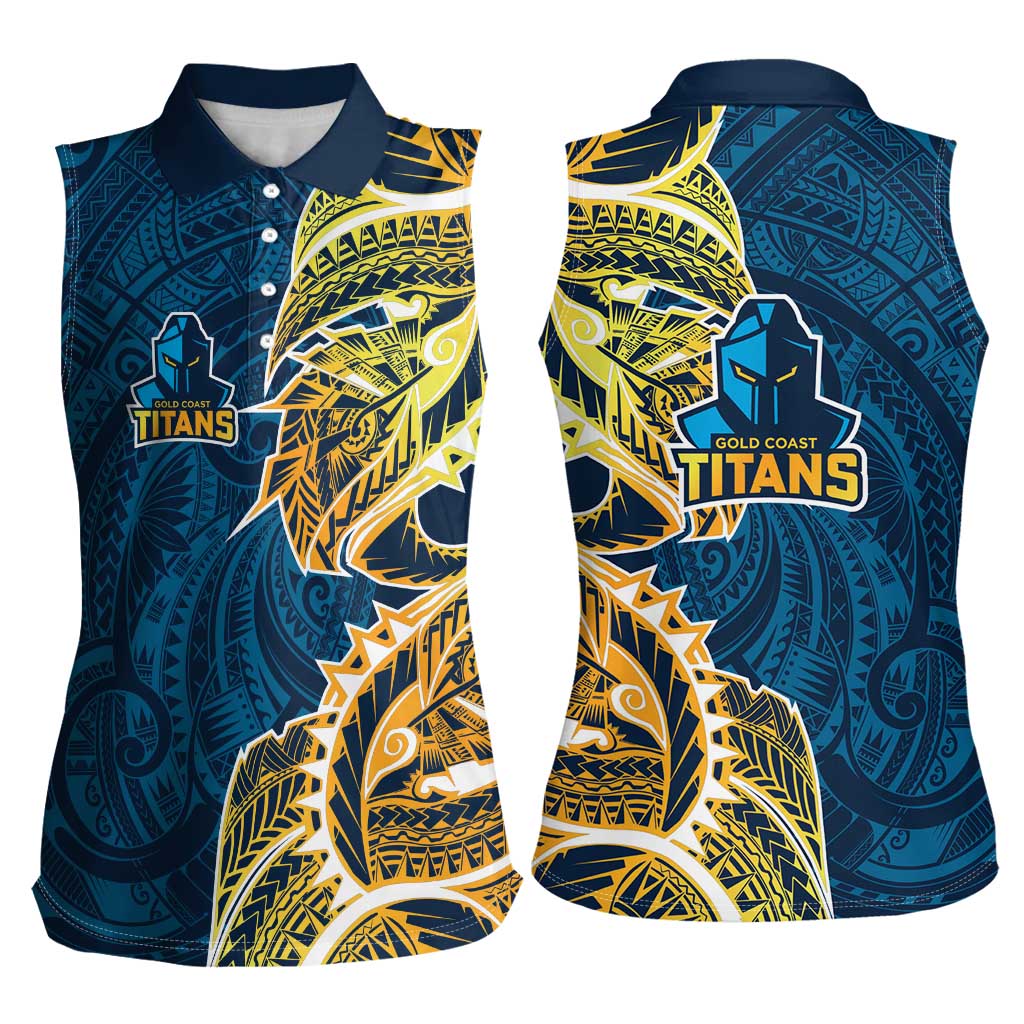 Gold Coast Titans Women Sleeveless Polo Shirt Polynesian Tribal Tattoo Pacific Sport Art