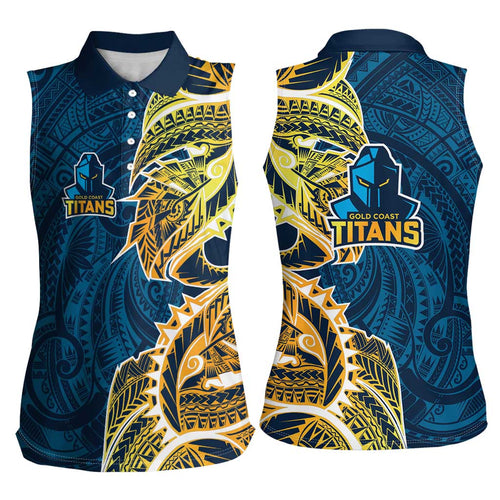 Gold Coast Titans Women Sleeveless Polo Shirt Polynesian Tribal Tattoo Pacific Sport Art