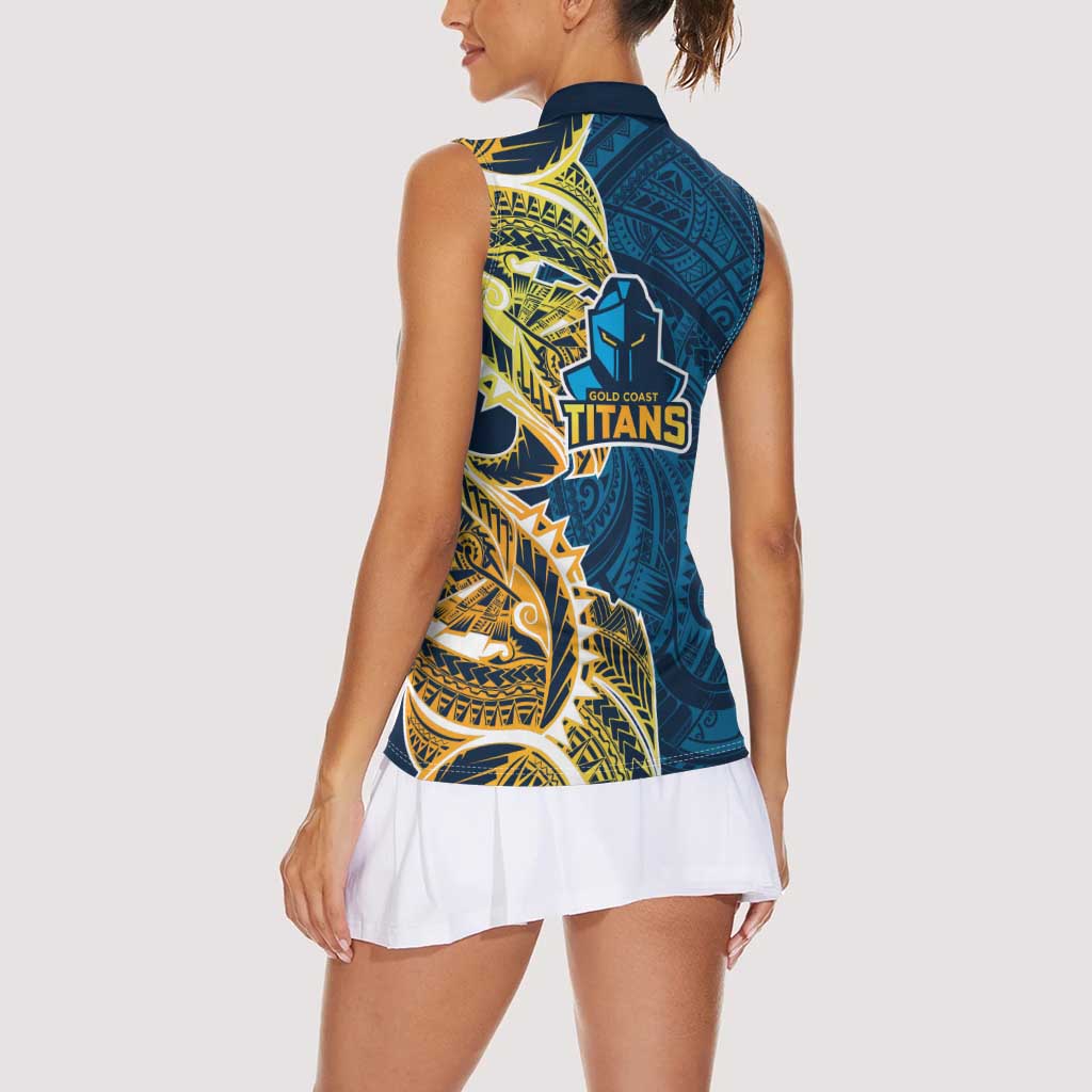 Gold Coast Titans Women Sleeveless Polo Shirt Polynesian Tribal Tattoo Pacific Sport Art