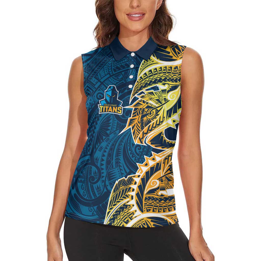 Gold Coast Titans Women Sleeveless Polo Shirt Polynesian Tribal Tattoo Pacific Sport Art