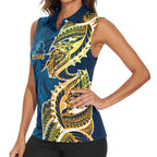 Gold Coast Titans Women Sleeveless Polo Shirt Polynesian Tribal Tattoo Pacific Sport Art