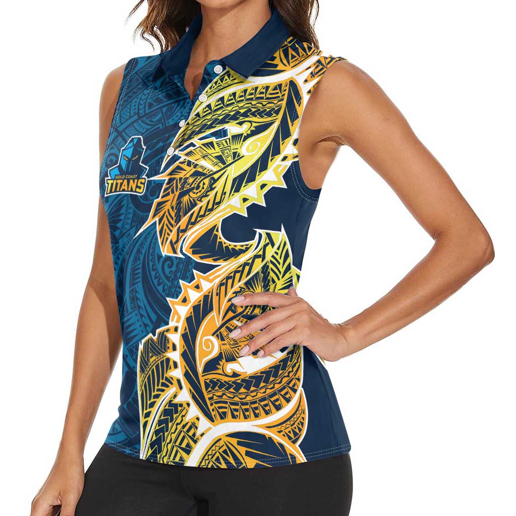 Gold Coast Titans Women Sleeveless Polo Shirt Polynesian Tribal Tattoo Pacific Sport Art
