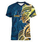 Gold Coast Titans Women V-Neck T-Shirt Polynesian Tribal Tattoo Pacific Sport Art