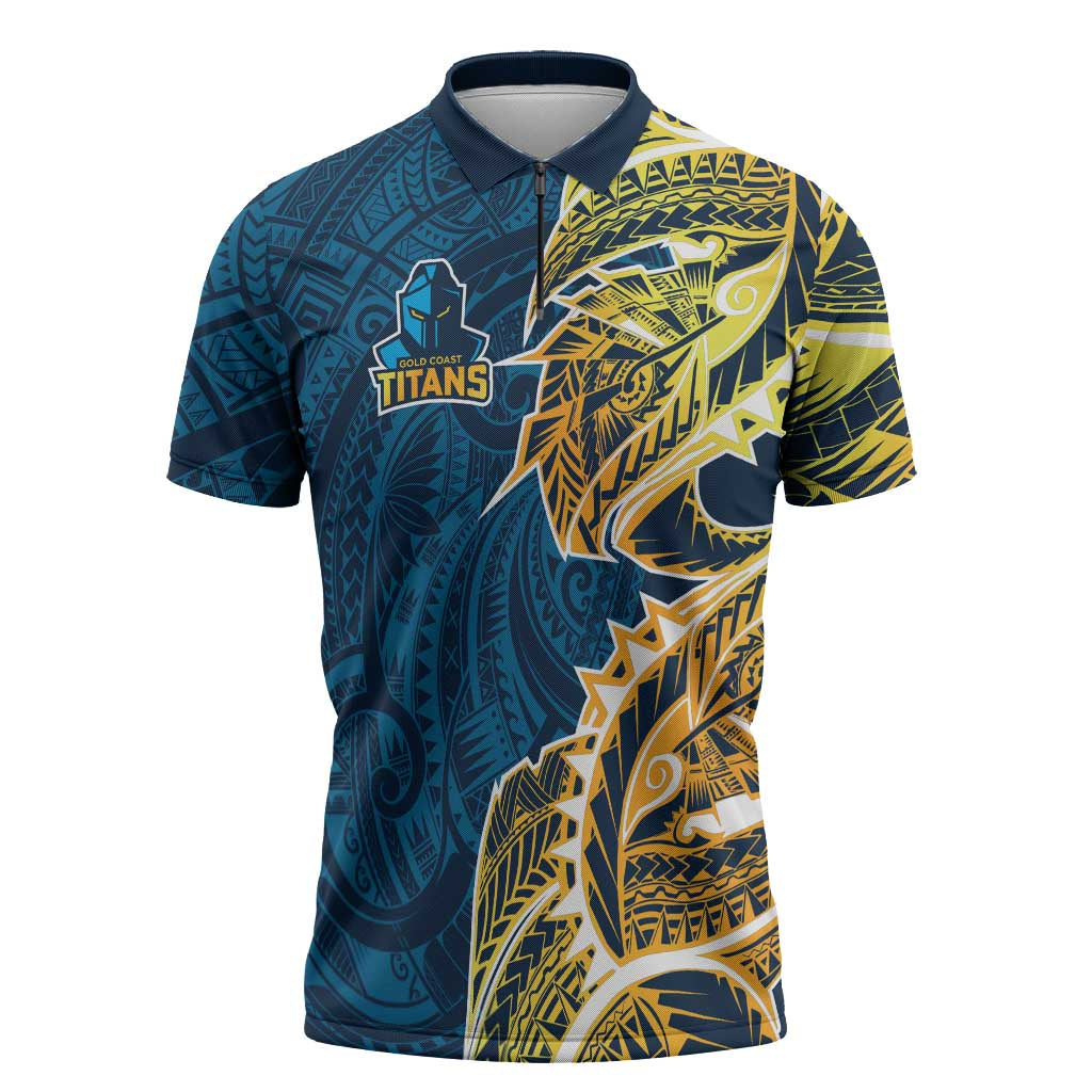 Gold Coast Titans Zipper Polo Shirt Polynesian Tribal Tattoo Pacific Sport Art