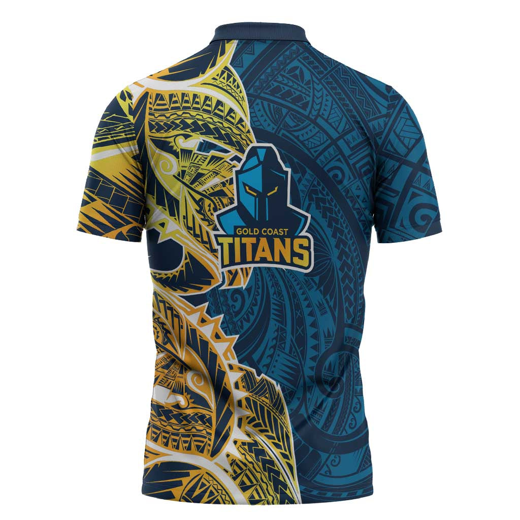 Gold Coast Titans Zipper Polo Shirt Polynesian Tribal Tattoo Pacific Sport Art