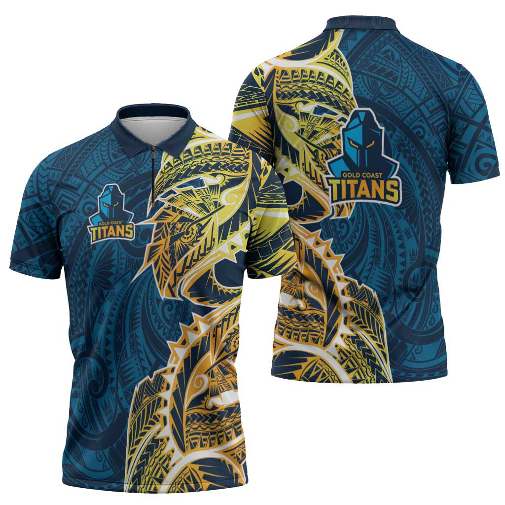 Gold Coast Titans Zipper Polo Shirt Polynesian Tribal Tattoo Pacific Sport Art