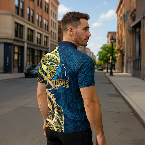 Gold Coast Titans Zipper Polo Shirt Polynesian Tribal Tattoo Pacific Sport Art