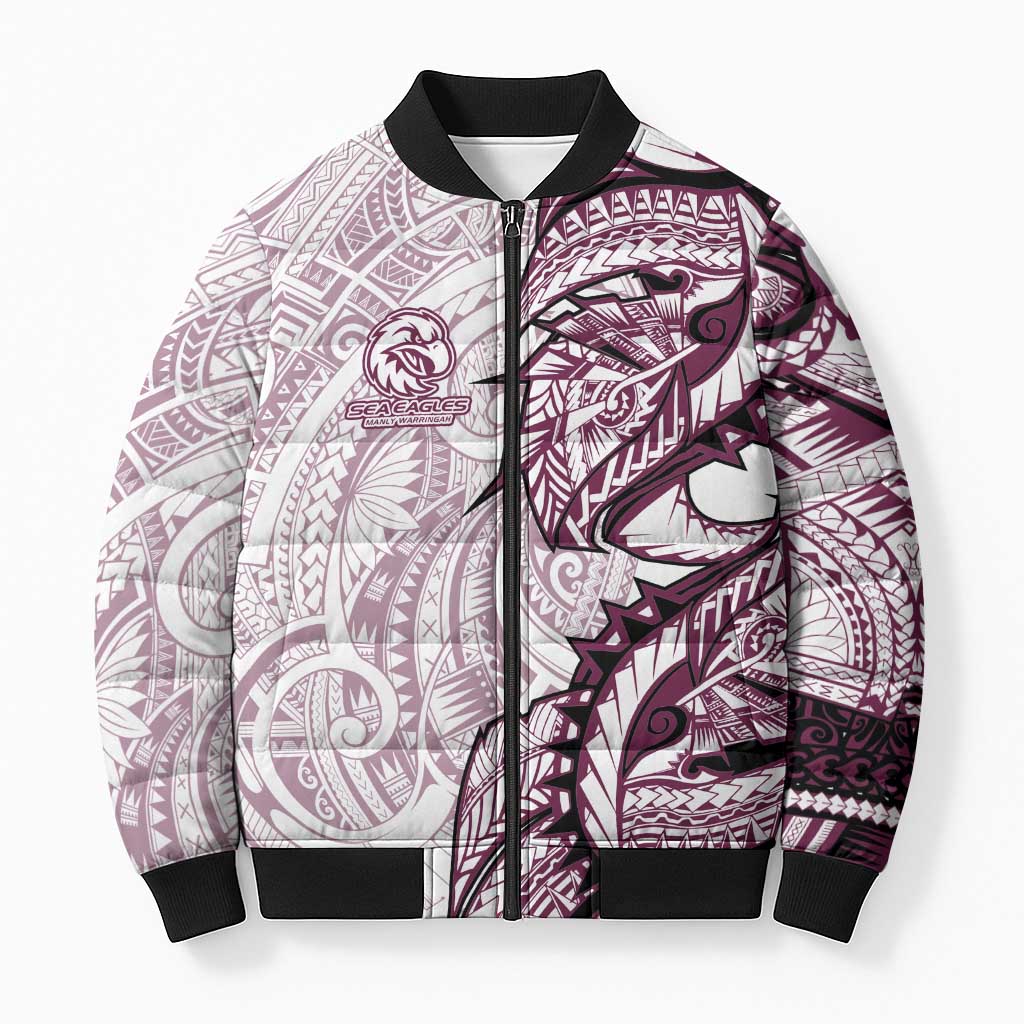 Sea Eagles Bomber Puffer Jacket Polynesian Tribal Tattoo Pacific Sport Art