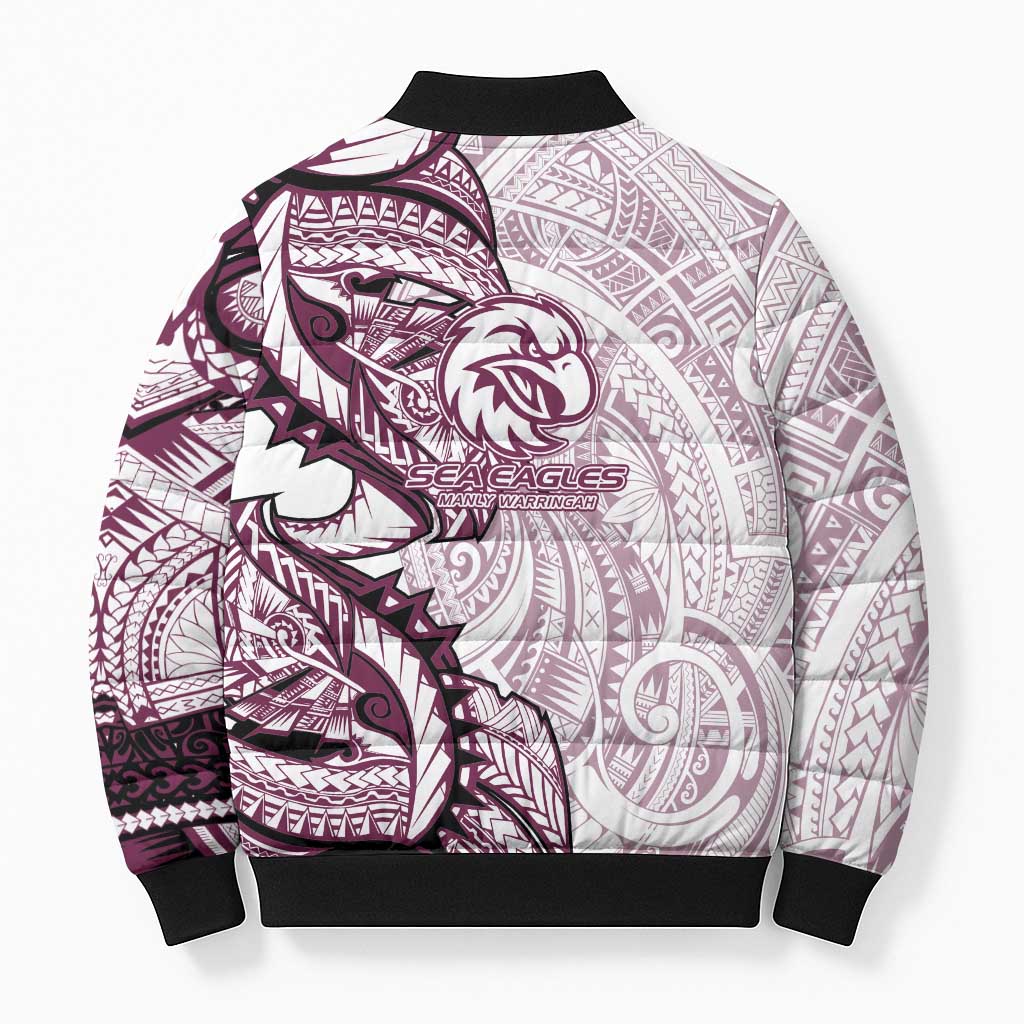 Sea Eagles Bomber Puffer Jacket Polynesian Tribal Tattoo Pacific Sport Art