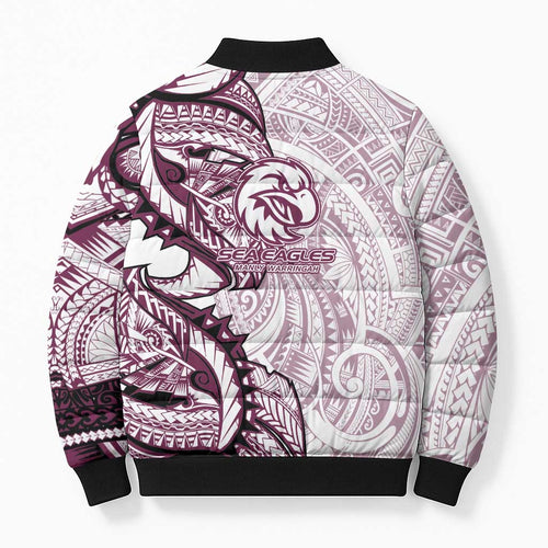 Sea Eagles Bomber Puffer Jacket Polynesian Tribal Tattoo Pacific Sport Art