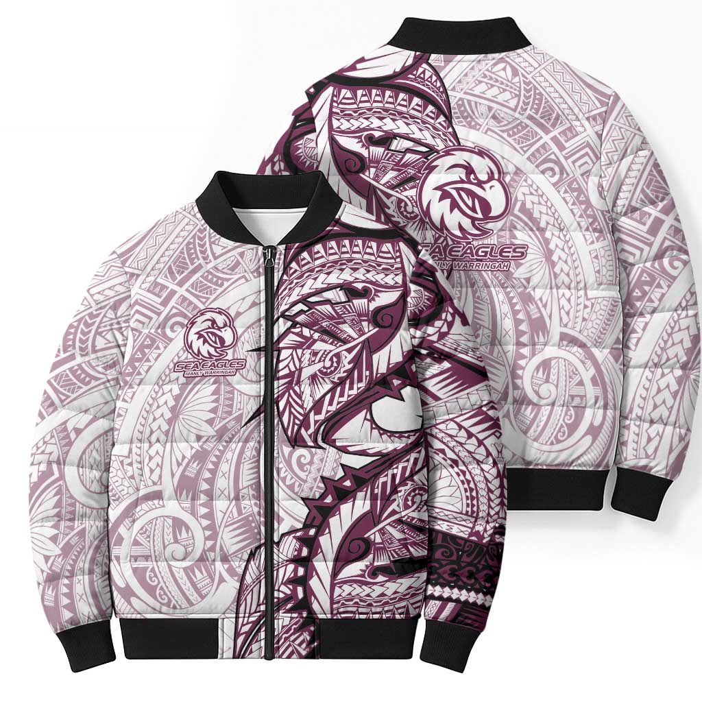 Sea Eagles Bomber Puffer Jacket Polynesian Tribal Tattoo Pacific Sport Art